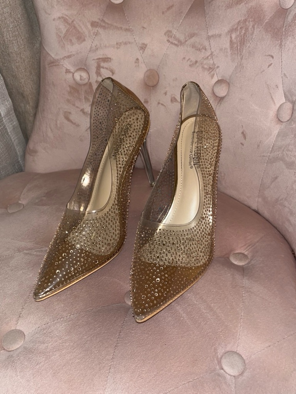 Cape Robbin Gold Crystal Pointed-Toe Stiletto Pumps